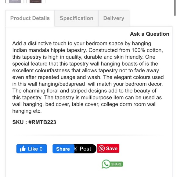 New Blue/Purple Elephant Camel Mandala Medallion Indian Tapestry Wall Hanging - Picture 10 of 11